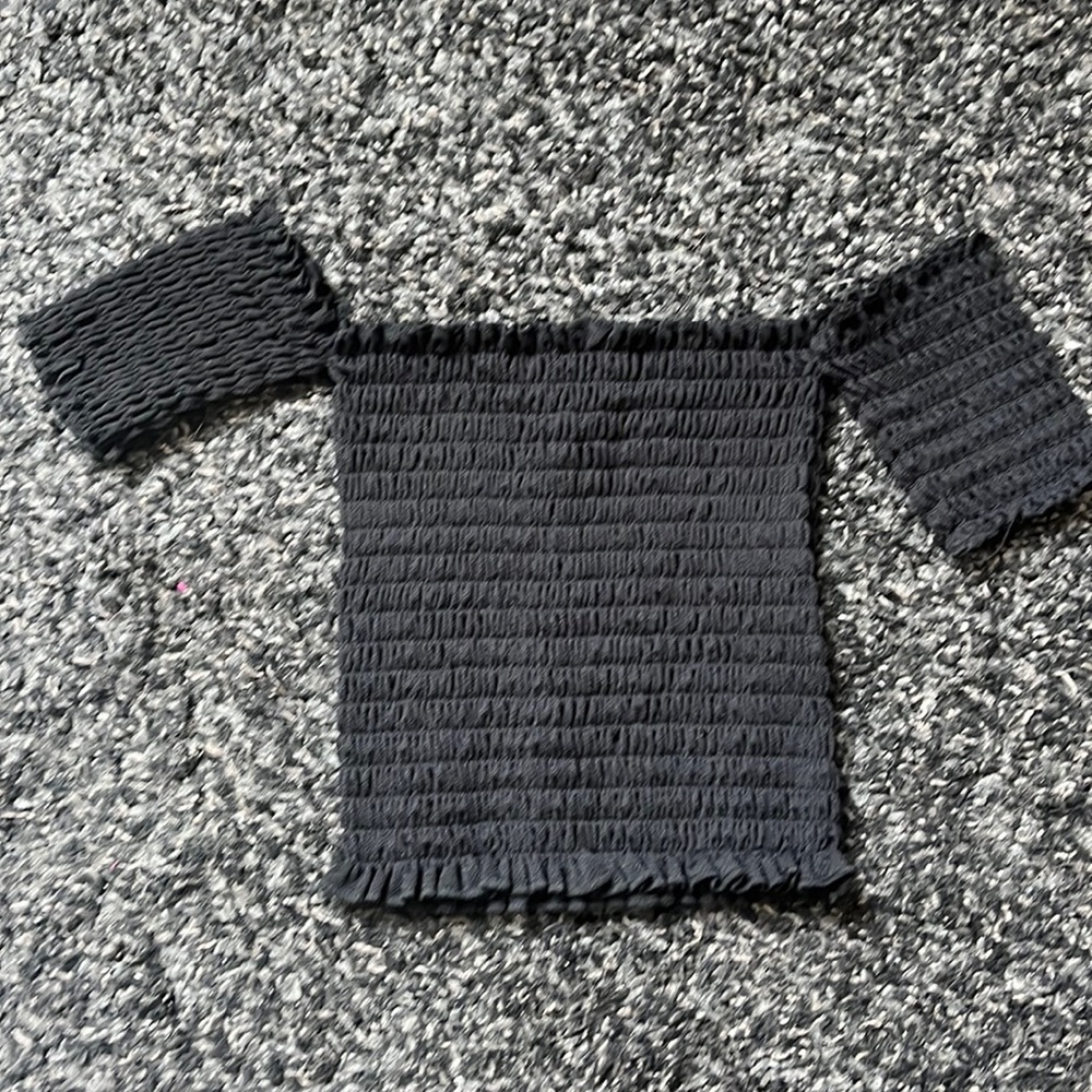 Smocked Black Cropped Top